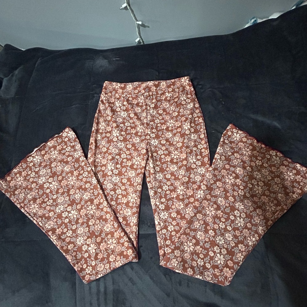 SO Floral Boot Cut Pants - Brown and White